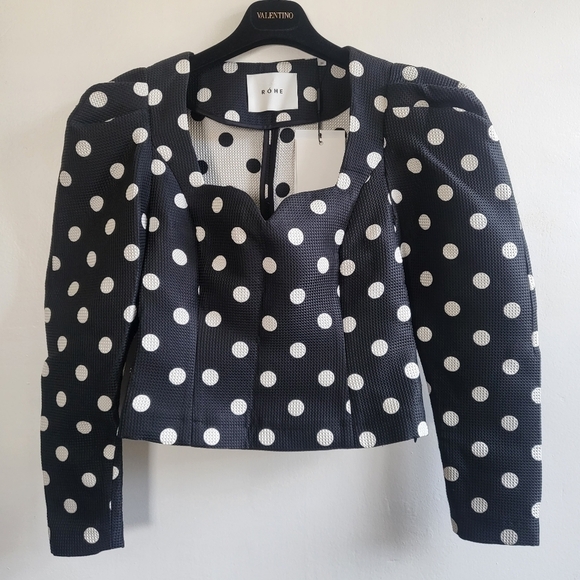 New Róhe Fiona Puff-Sleeve Polka Dot Black/White Top NWOT 4 US/36 FR / Small - Picture 12 of 15